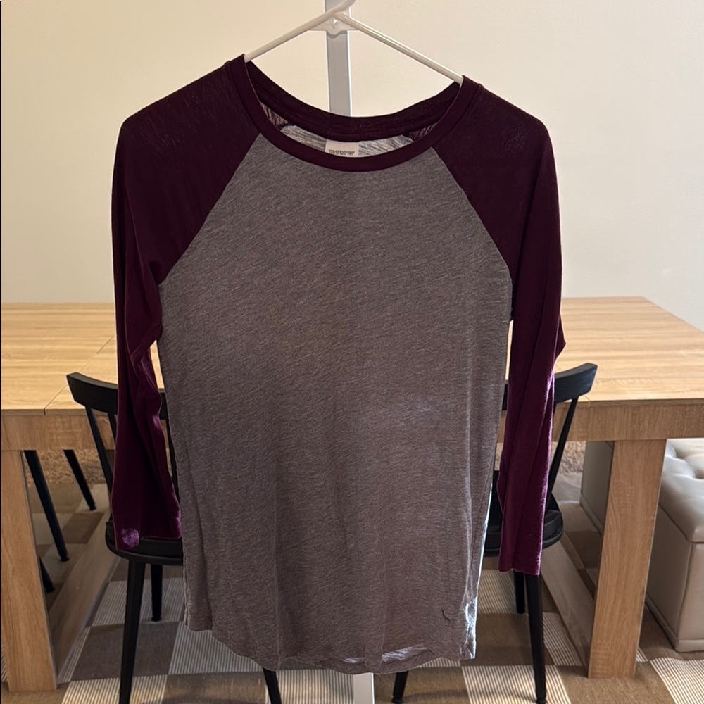 PINK Victoria's Secret Gray and Red Raglan Sleeve T-Shirt
